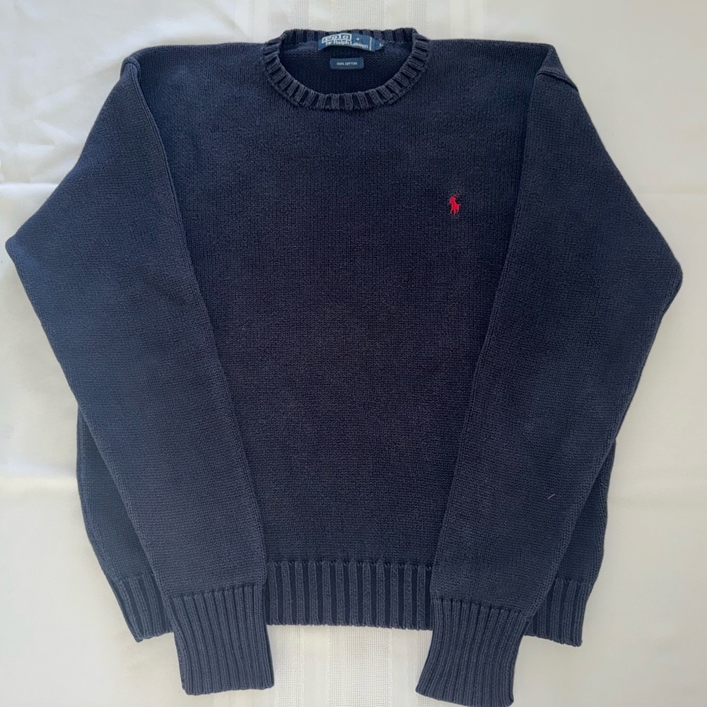 Ralph Lauren Men's Navy Blue Cotton Crewneck Sweater